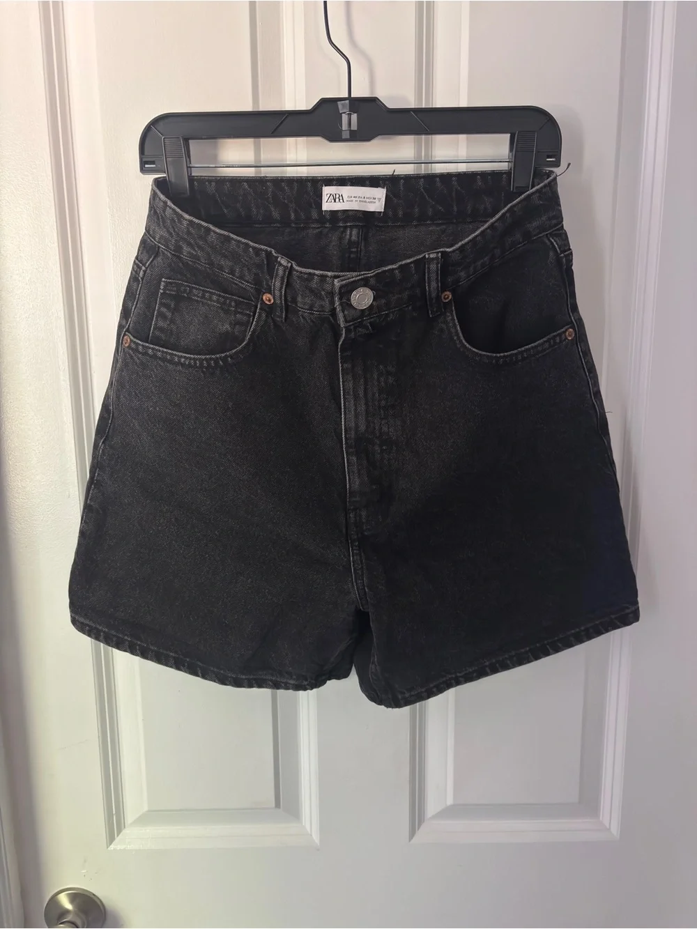 ZARA Black Washed High-Rise Denim Shorts